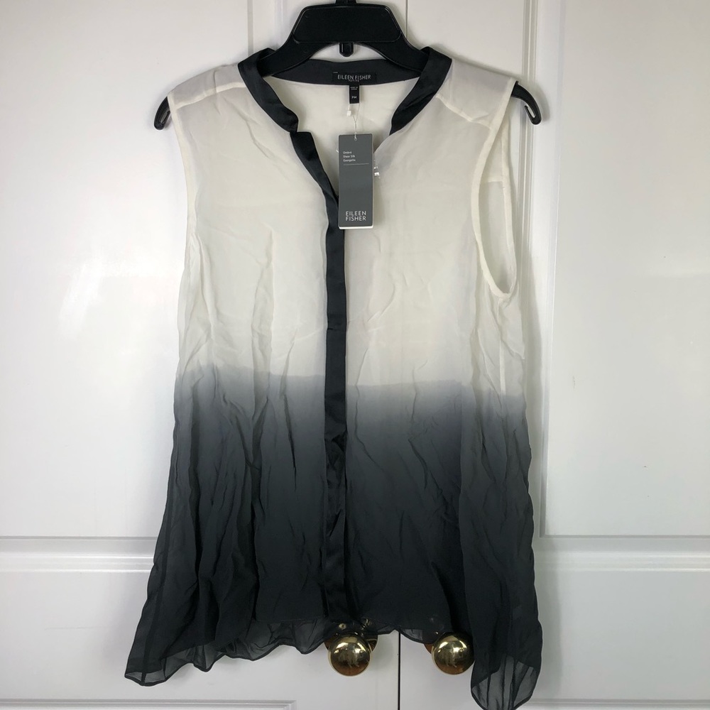 Eileen Fisher Ombré Sheer Silk Georgette Top